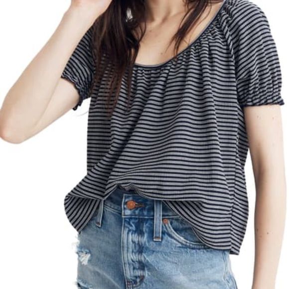 Madewell Texture & Thread Peasant Top in Stripe - Picture 1 of 7